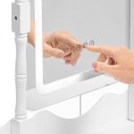 Schminktisch mit Spiegel, Stuhl und LED-Beleuchtung – 5 Schubladen – Weiß