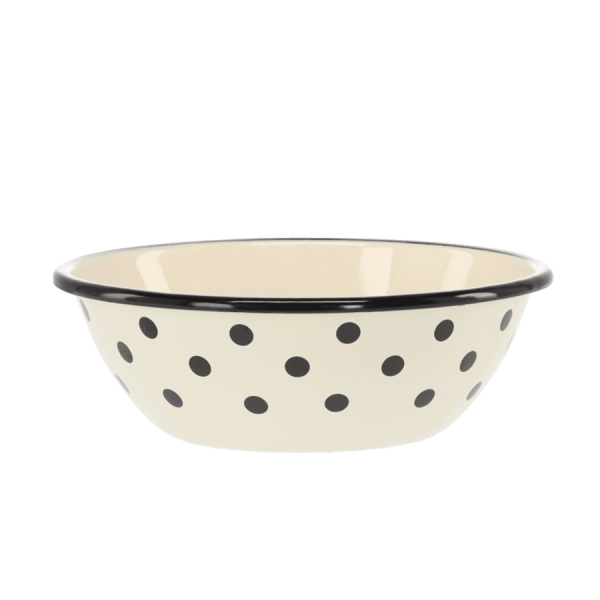 Emaille Schüssel Creme mit Punkten – 0,6 L, Ø 16,5 cm, Retro Küchenschale