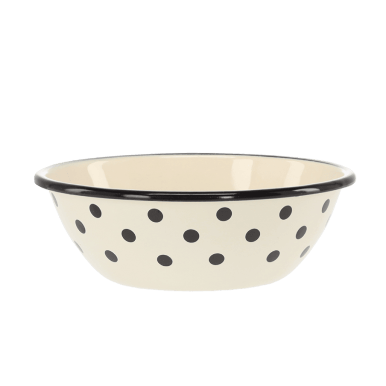 Emaille Schüssel Creme mit Punkten – 0,6 L, Ø 16,5 cm, Retro Küchenschale