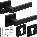 Mattschwarze Türklinke für Innentüren – Loft Stil Türgriff Set mit Rosetten, Universal Links/Rechts
