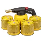 Gasbrenner Set mit Lötlampe und 4 × 190 g Kartuschen – 1350 °C, mit Flammenregulierung