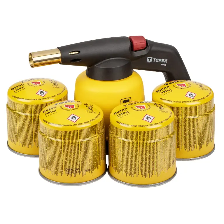 Gasbrenner Set mit Lötlampe und 4 × 190 g Kartuschen – 1350 °C, mit Flammenregulierung