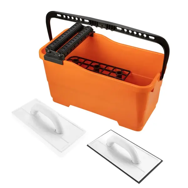 NEO Fliesenleger Set – 25 L Fugeneimer mit Doppelrollen-Auswringer, Gummiwischer & Schwammbrett