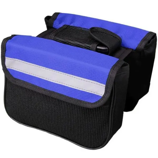 Fahrradrahmentasche Schwarz/Blau – Doppeltes Fach mit Reflektoren