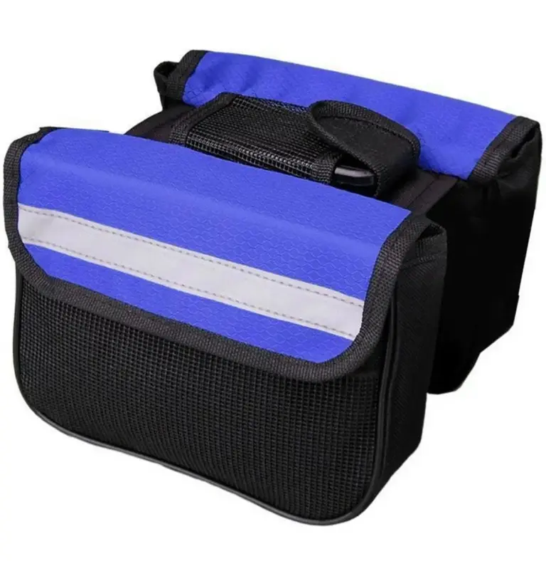 Fahrradrahmentasche Schwarz/Blau – Doppeltes Fach mit Reflektoren
