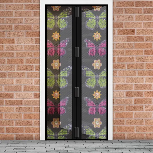 Magnetisches Fliegengitter für Türen mit Blumen- und Schmetterlingsmotiv – 100 x 210 cm