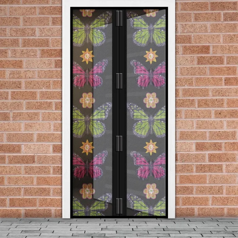 Magnetisches Fliegengitter für Türen mit Blumen- und Schmetterlingsmotiv – 100 x 210 cm