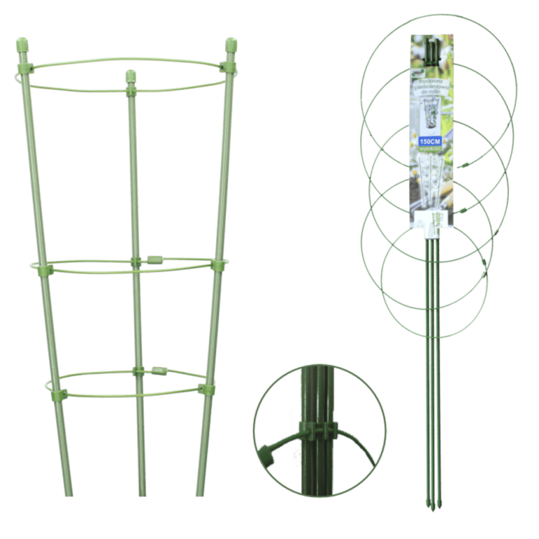 Pflanzenstütze mit 3 Ringen 40 cm – Rankhilfe aus beschichtetem Stahl, Grün