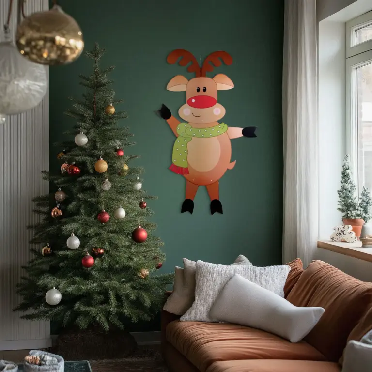 Weihnachtsdekoration Rentier aus Papier – Bewegliche Figur zum Aufhängen – 90 cm