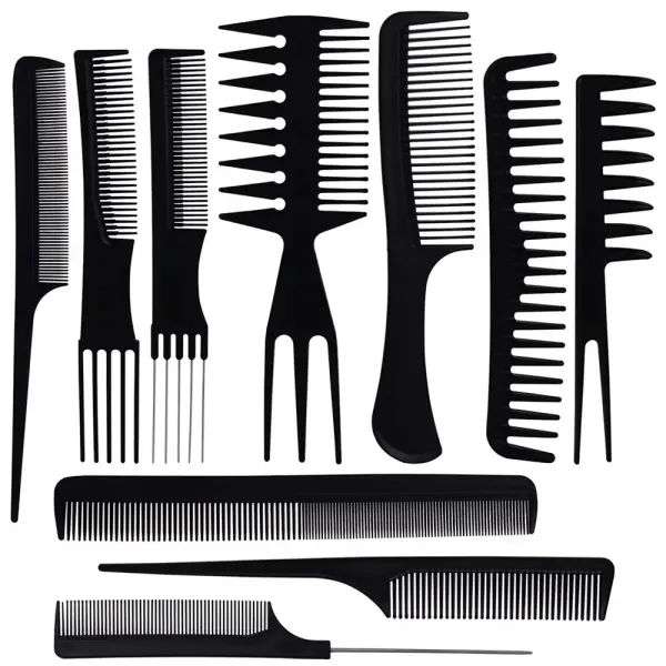 Friseurkamm-Set – 10 verschiedene Kämme mit transparenter Aufbewahrungstasche