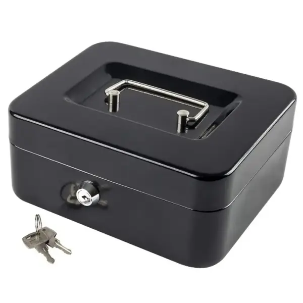Metall-Geldkassette mit Schloss – Dokumenten- und Wertsachenbox – 15 × 12 × 8 cm – Schwarz