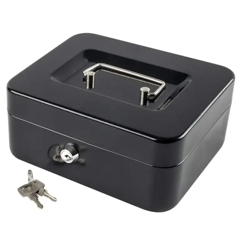 Metall-Geldkassette mit Schloss – Dokumenten- und Wertsachenbox – 15 × 12 × 8 cm – Schwarz