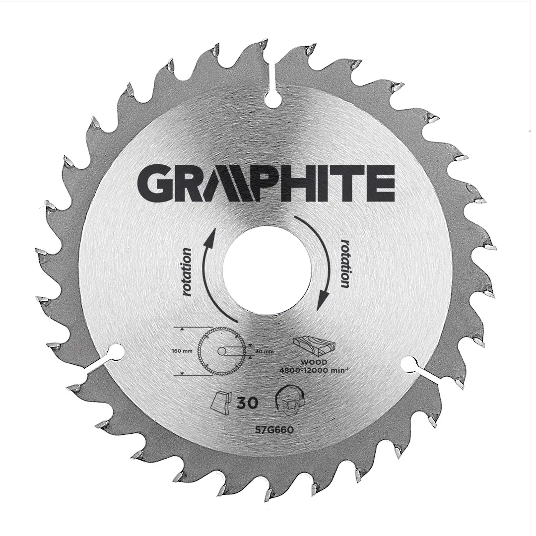 GRAPHITE Kreissägeblatt mit Hartmetallzähnen – 160 × 30 mm – 30 Zähne – inkl. Reduzierringe