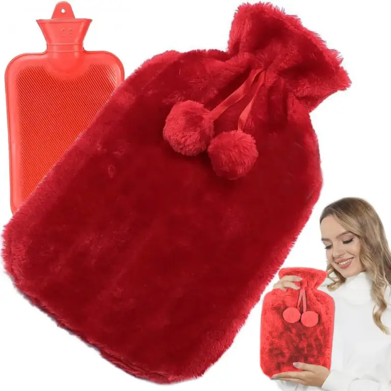 Wärmflasche mit weichem Plüschbezug – 1,7 L – 35 × 20 cm – Rot
